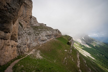 Sentier qui continue le long de la paroie