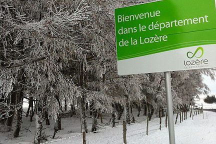 Aubrac, frontière entre l'Aveyron et la Lozère, enneigée