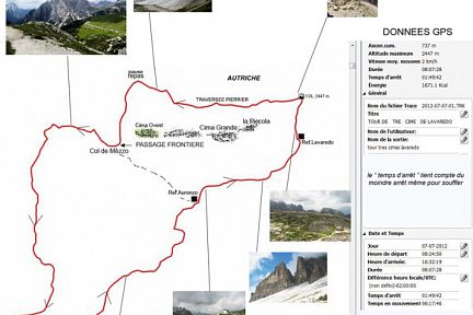 Tour des Tre Cime di Lavaredo, données GPS du parcours