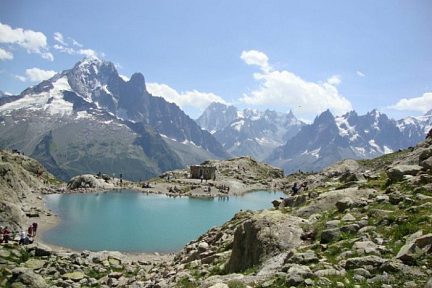 Lac Blanc, vue sur l'Aiguille Verte, les Drus et les Jorasses