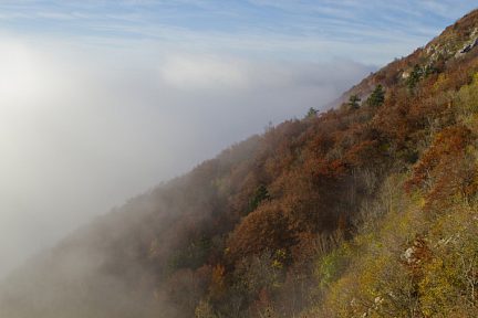 Montée au Reculet à la limite du brouillard, Jura
