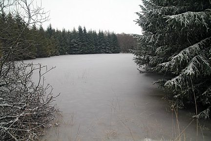 Passage près d'une étendue d'eau gelée