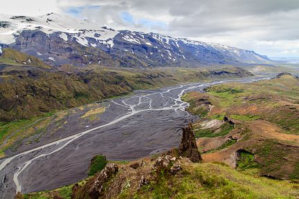 Les bras de la rivière et le glacier