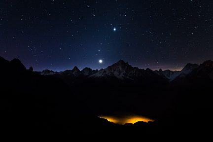 Pollution lumineuse sur Chamonix depuis le col du Lac Cornu