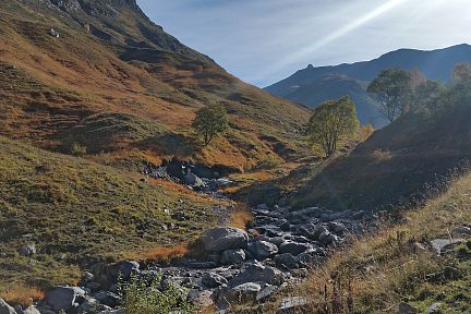 Le ruisseau coule le long du chemin