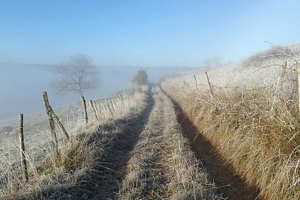 Le chemin est gelé sur le causse
