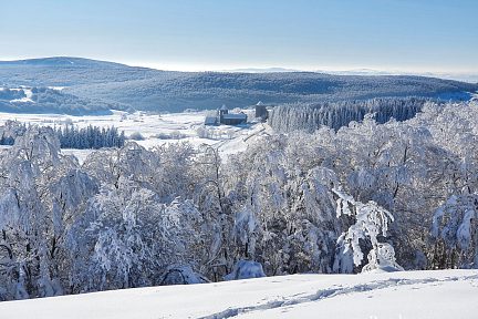 Vue sur le village et les bois depuis le plateau