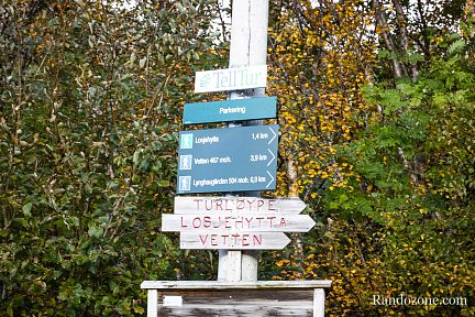 Panneau au départ de la randonnée de Losjehytta et Vetten