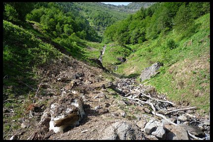 Résidus d'avalanche sur les pentes du Montaigu à 1300 m