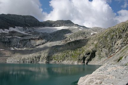 Lac du Portillon, glacier seuil de La Baque