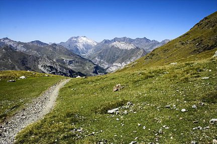 Sentier et glacier d'Ossoue en arrière plan