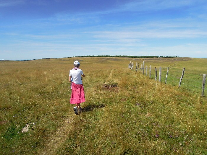 Randonneuse  ct du Signal de Mailhebiau, Aubrac en randonne pdestre