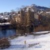Espalion, Chateau, Vieux Palais et Lot sous la neige et la glace