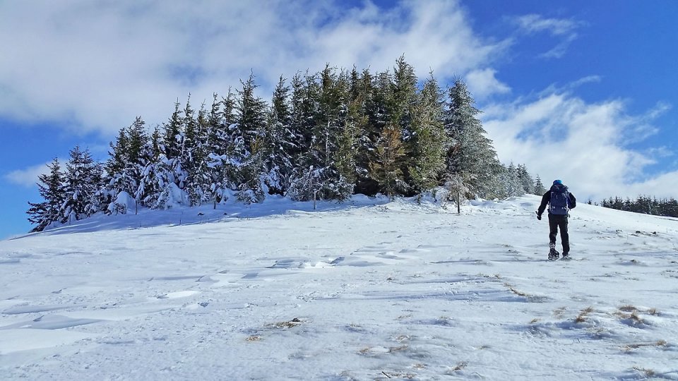Monte sous un vent violent, et un temps fantastique
