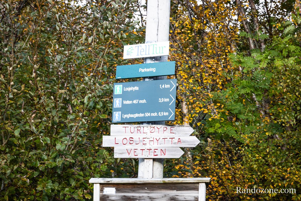 Panneau au dpart de la randonne de Losjehytta et Vetten